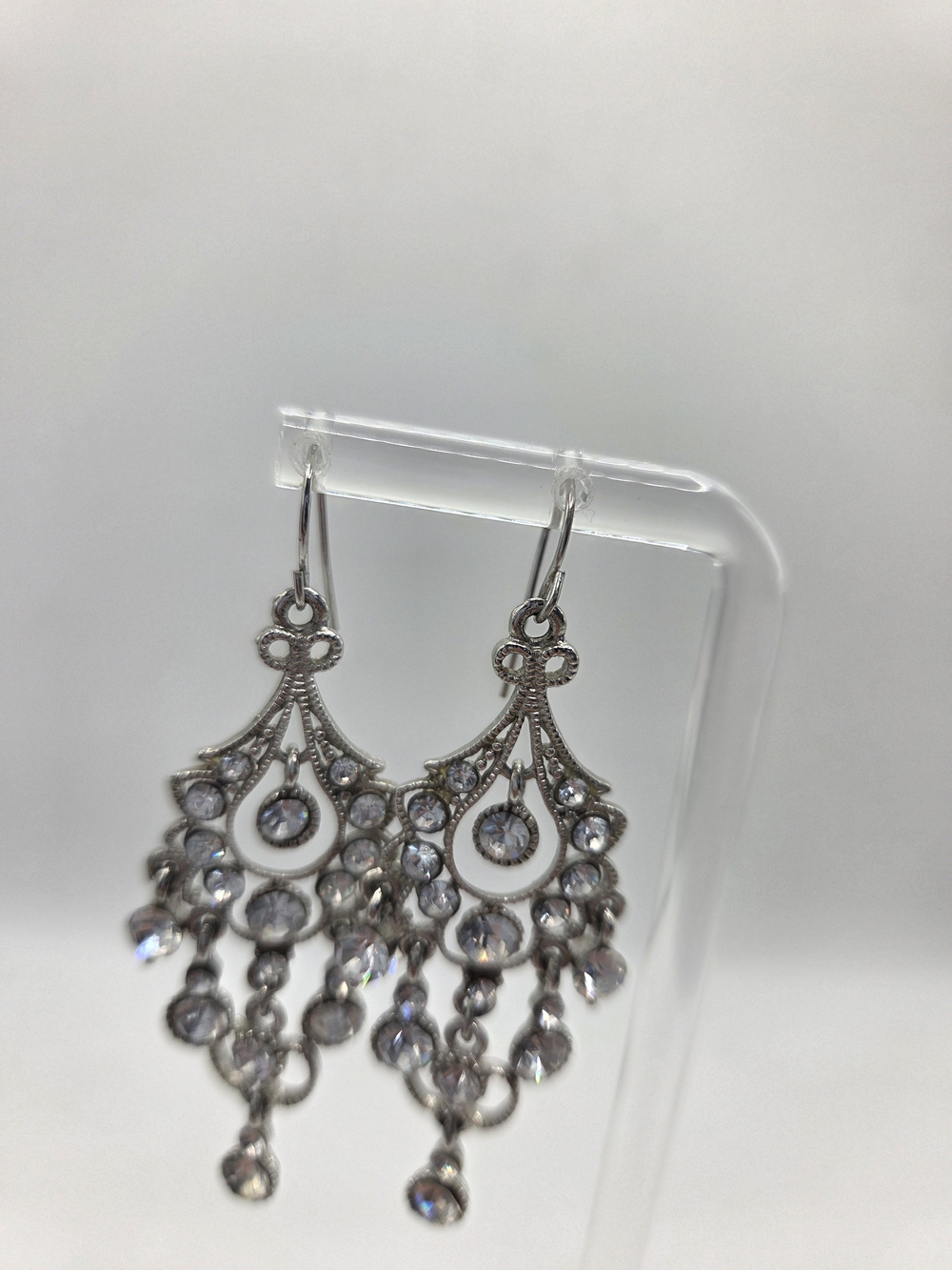 Jim Ball Designs Openwork Filigree Rhinestone Crystal Chandelier Dangle Earrings - Picture 2 of 6